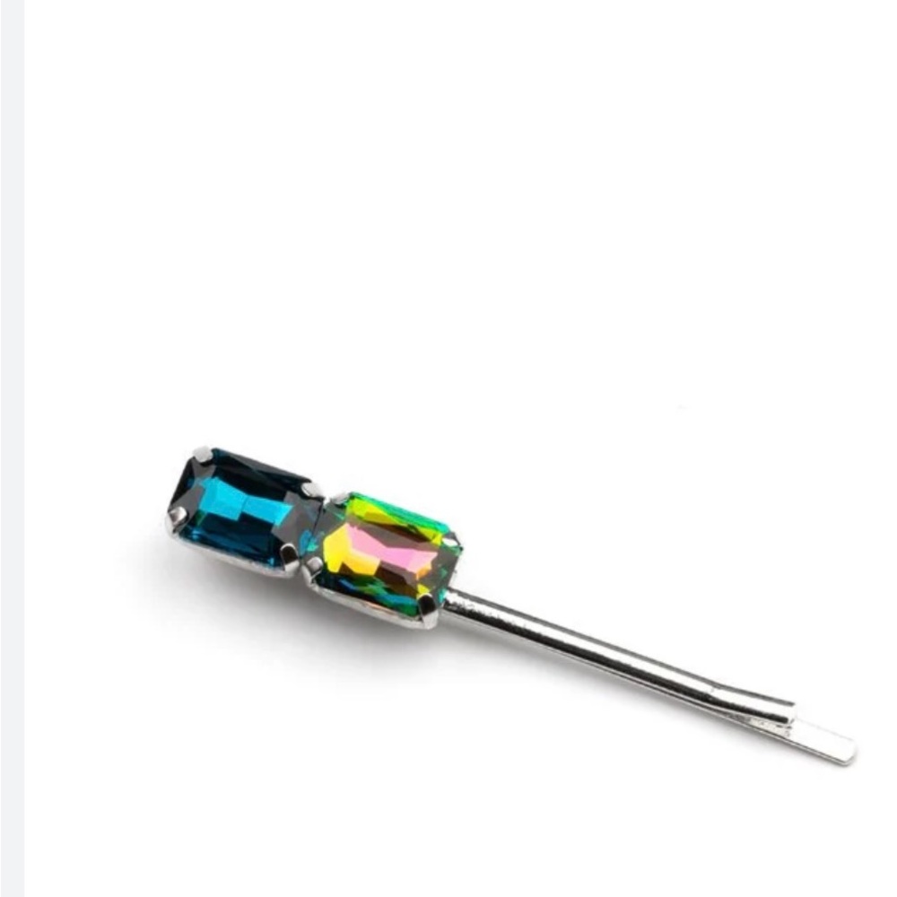Paparazzi Silver Hair Pin with Blue and Multicolor Gems